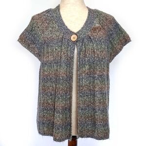 Dressbarn Heathered Blue-Green Open Cardigan, Sz 14, Short Sleeve